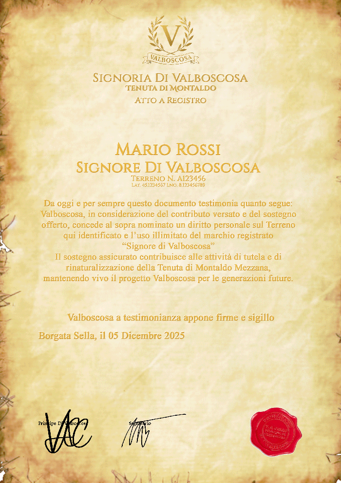 Pergamena Titolo Signore Di Valboscosa - Stampabile su qualsiasi supporto cartaceo