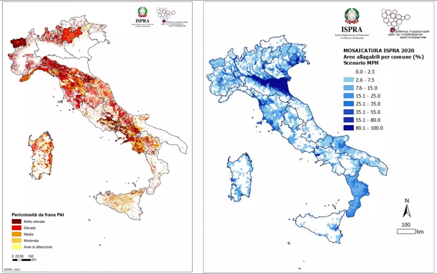 Mappa del rischio frane e alluvioni in Italia - ISPRA 2024